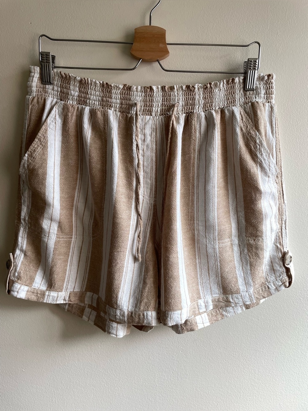 BRIGGS XL Linen Blend Striped Smocked Waist Drawstring Shorts